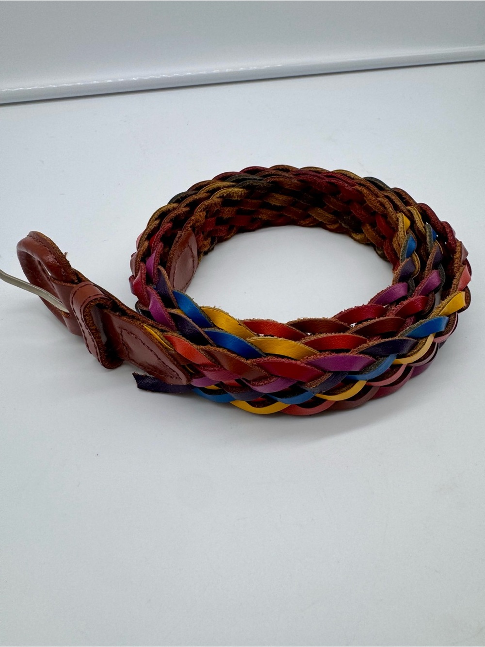 Vintage Guatemala Rainbow Braided Genuine Leather Belt XL 42”